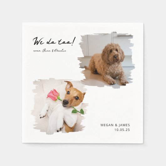 猫ユニーク犬の愛玩写真2枚結婚 スタンダードカクテルナプキン (正面)