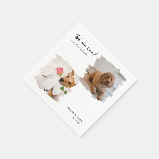 猫ユニーク犬の愛玩写真2枚結婚 スタンダードカクテルナプキン (角)