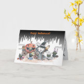 猫ユーモアのあるハロウィーンカード カード (黄色い花)