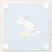 猫ユーモアのある日本のの入浴 ガラスコースター (裏面)