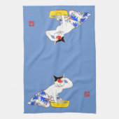 猫ユーモアのある日本のの入浴 キッチンタオル (縦)