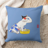 猫ユーモアのある日本のの入浴 クッション (ブランケット)