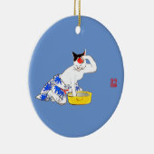 猫ユーモアのある日本のの入浴 セラミックオーナメント (右)