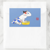 猫ユーモアのある日本のの入浴 長方形シール (バッグ)