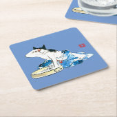 猫ユーモアのある日本の入浴II スクエアペーパーコースター (アングル)