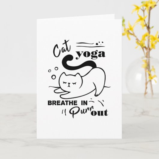 猫ヨガで息を吸い込んだり吐いたりする カード (黄色い花)