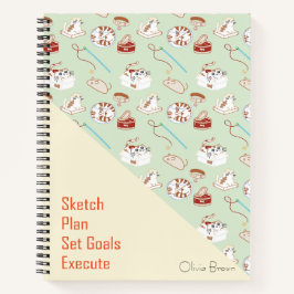 猫ライフ猫パターン緑ベージュの名前入り ノートブック