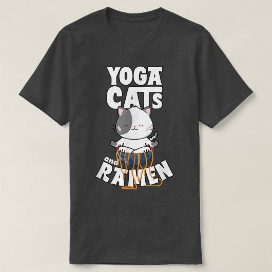 猫ラーメンおもしろいヨガポーズ禅日本の Tシャツ (デザイン正面)