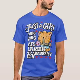 猫ラーメンとストロベリーミが大好きな女の子 Tシャツ