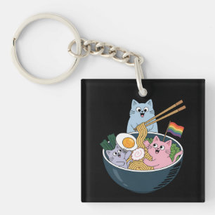 猫ラーメンレインボー LGBTQ ゲイ レズビアン プライド アライ キーホルダー
