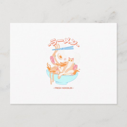 猫ラーメン付き生デザイン ポストカード (正面)