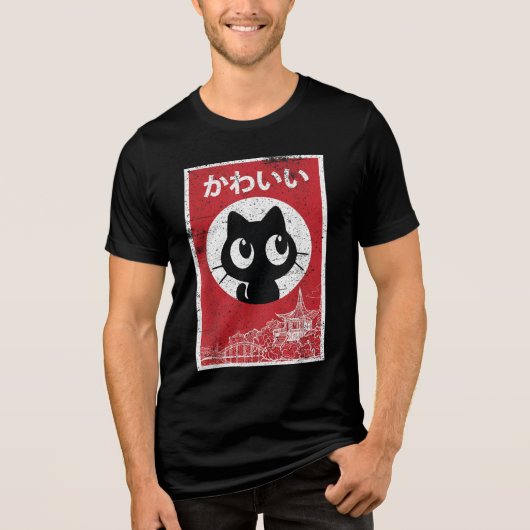 猫ラーメン日本のグラフィックおもしろいかわいいアニメギフト トライブレンドＴシャツ (正面)