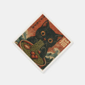 猫ラーメン日本のグラフィックおもしろいかわいい猫アニメ スタンダードカクテルナプキン (角)