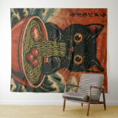 猫ラーメン日本のグラフィックおもしろいかわいい猫アニメ タペストリー (インサイチュ(横))