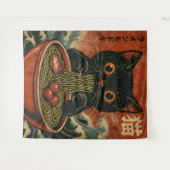 猫ラーメン日本のグラフィックおもしろいかわいい猫アニメ タペストリー (正面(横))