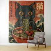 猫ラーメン日本のグラフィックおもしろいかわいい猫アニメ タペストリー (インサイチュ)