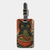 猫ラーメン日本のグラフィックおもしろいかわいい猫アニメ ラゲッジタグ (正面縦)