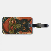 猫ラーメン日本のグラフィックおもしろいかわいい猫アニメ ラゲッジタグ (裏面横)