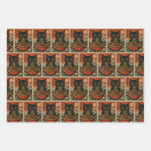 猫ラーメン日本のグラフィックおもしろいかわいい猫アニメ ラッピングペーパーシート (正面2)