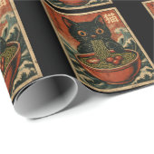 猫ラーメン日本のグラフィックおもしろいかわいい猫アニメ ラッピングペーパー (ロールコーナー)