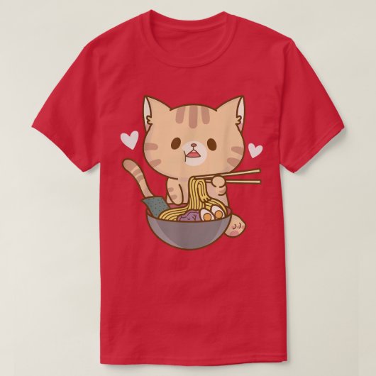 猫ラーメン日本の丼かわいい子天麺グラフ Tシャツ (デザイン正面)