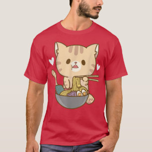 猫ラーメン日本の丼かわいい子天麺グラフ Tシャツ
