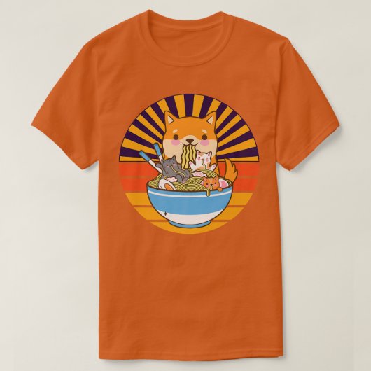 猫ラーメン犬柴犬日本のかわいいかわいいアニメ Tシャツ (デザイン正面)