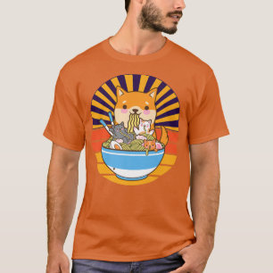 猫ラーメン犬柴犬日本のかわいいかわいいアニメ Tシャツ