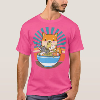 猫ラーメン犬柴犬日本のかわいいかわいいアニメ Tシャツ