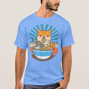 猫ラーメン犬柴犬日本のかわいいかわいいアニメ Tシャツ