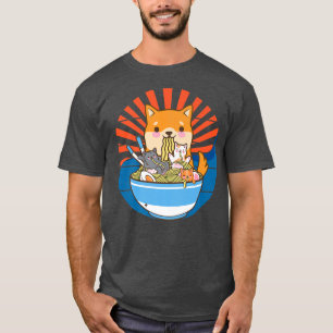 猫ラーメン犬柴犬日本のかわいいかわいいアニメ Tシャツ