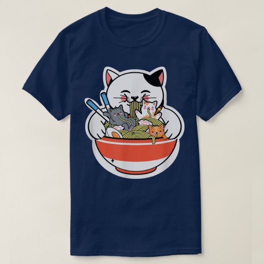 猫ラーメン猫日本のかわいいかわいいアニメ Tシャツ (デザイン正面)