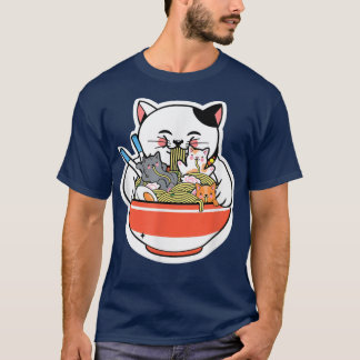 猫ラーメン猫日本のかわいいかわいいアニメ Tシャツ