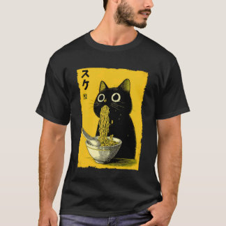 猫ラーメン美学日本浮世絵アートアニメ Tシャツ
