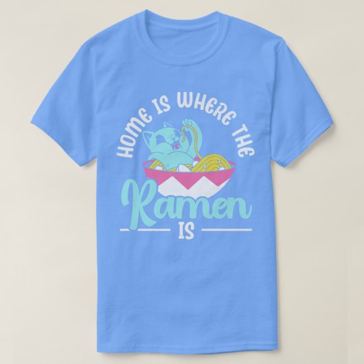 猫ラーメン食べかわいいアニメ Tシャツ (デザイン正面)