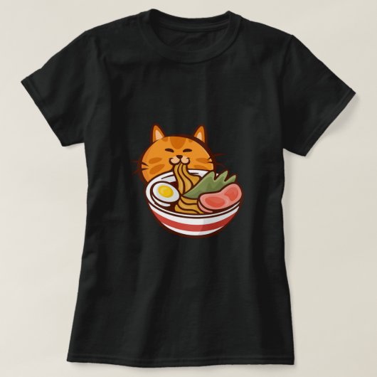 猫ラーメン食べジャパン子猫子猫ペット動物GIF Tシャツ (デザイン正面)