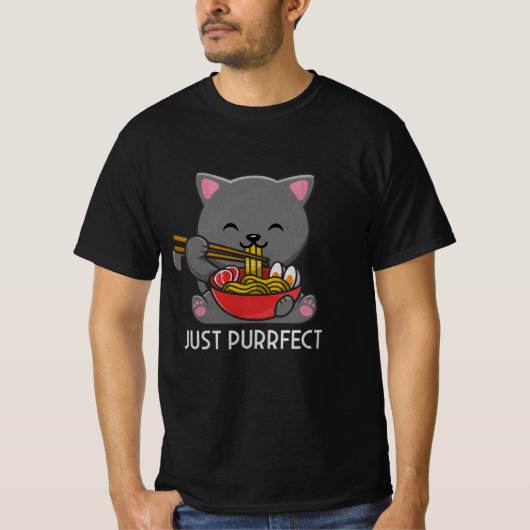 猫ラーメン食べ物Tシャツ – Just Purect Tシャツ (正面)