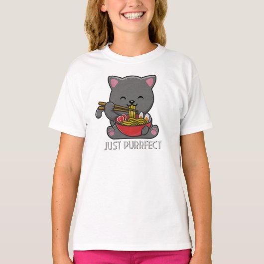 猫ラーメン食べ物Tシャツ – Just Purect Tシャツ (正面)