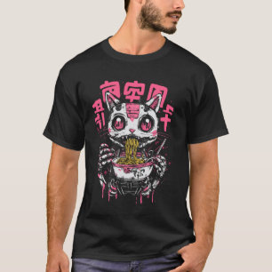 猫ラーメン スケルトン 和風 ホラー アニメ 猫 ハロウィン Tシャツ