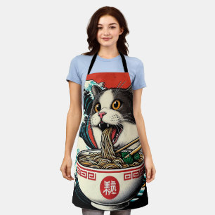 猫ラーメン 和風アート レトロスタイル エプロン