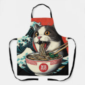 猫ラーメン 和風アート レトロスタイル エプロン (正面)