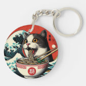 猫ラーメン 和風アート レトロスタイル キーホルダー (裏面)