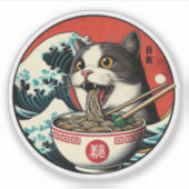 猫ラーメン 和風アート レトロスタイル シール (正面)