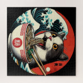 猫ラーメン 和風アート レトロスタイル ジグソーパズル (横)