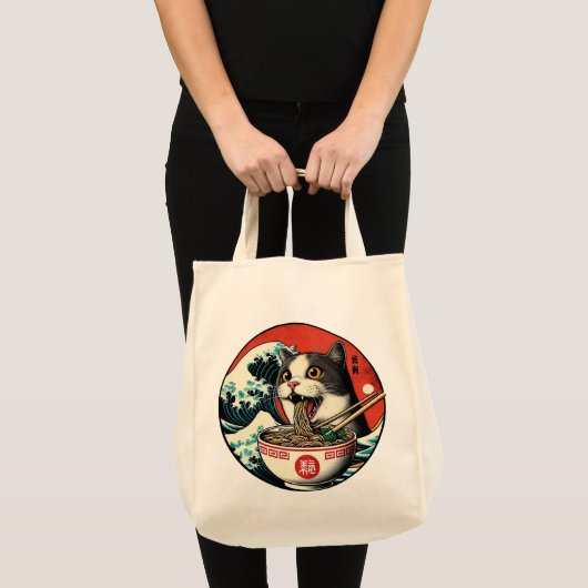 猫ラーメン 和風アート レトロスタイル トートバッグ (正面(商品))