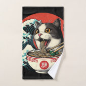 猫ラーメン 和風アート レトロスタイル バスタオルセット (ハンドタオル)