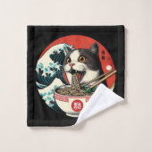 猫ラーメン 和風アート レトロスタイル バスタオルセット (ウォッシュタオル)