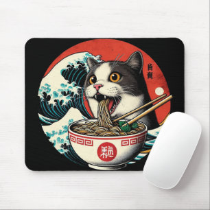 猫ラーメン 和風アート レトロスタイル マウスパッド