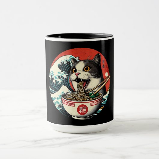 猫ラーメン 和風アート レトロスタイル マグカップ (中央)