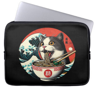 猫ラーメン 和風アート レトロスタイル ラップトップスリーブ